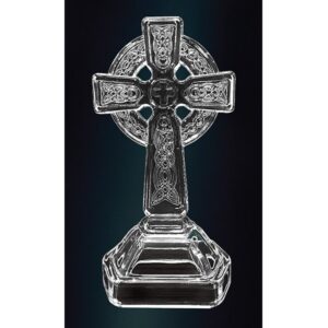 A standing glass Celtic Cross decoration.