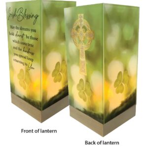Glass lantern with wood base, irish blessing